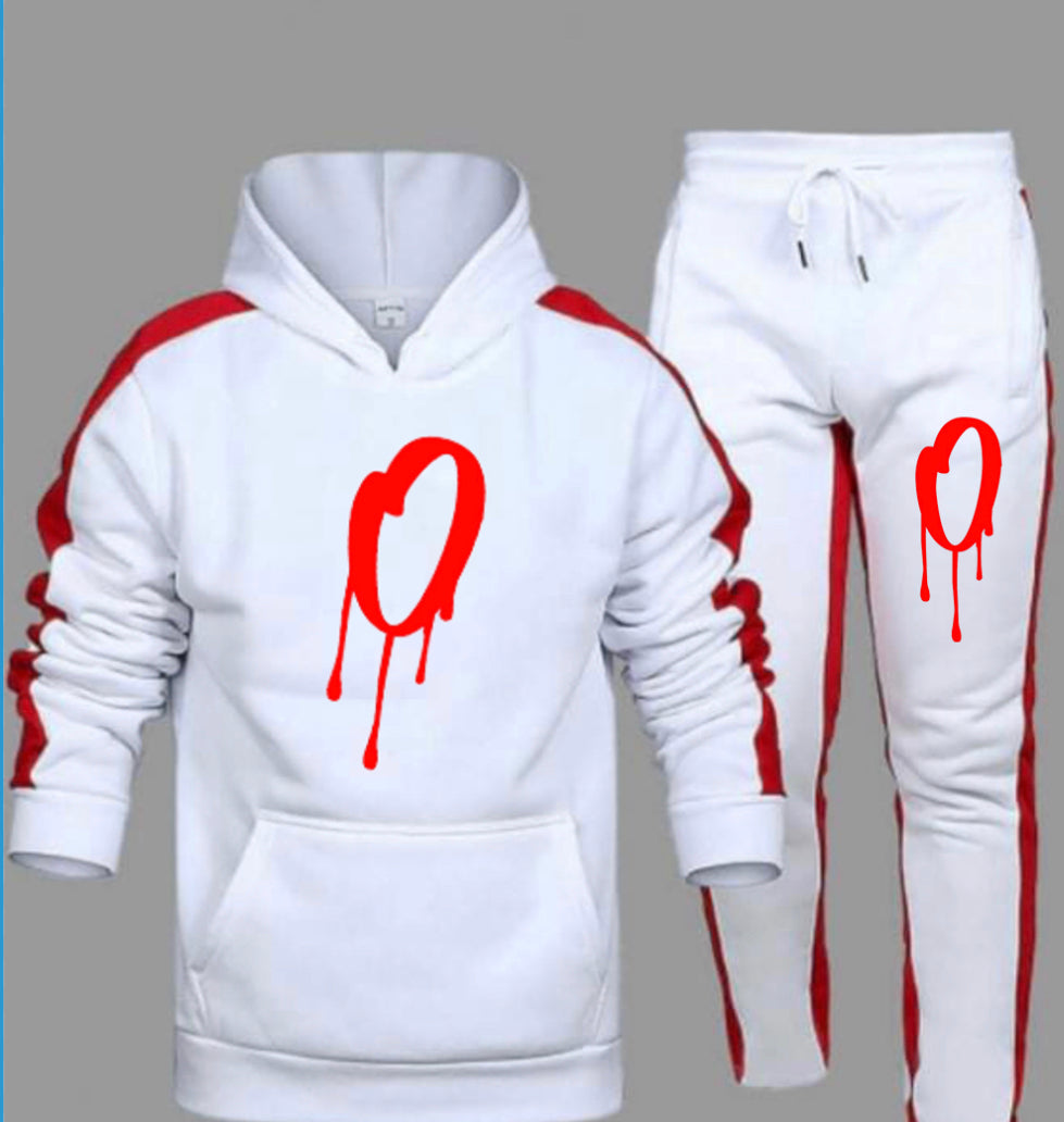 White and Red Striped Hoodie and Joggers